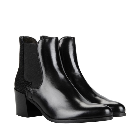 George J Love Black Leather Ankle Boots with Animal Print Detail - Picture 1 of 13